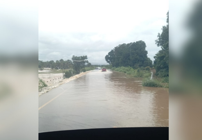 motoristas-se-arriscam apos-corrego-transbordar-e-passar-por-cima-de-rodovia-no-tocantins;-video