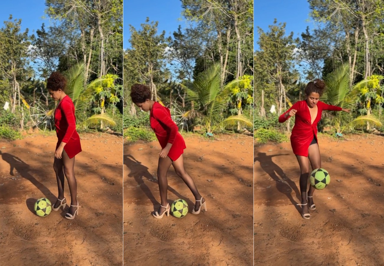 Com vestido e salto alto, influenciadora do Tocantins faz embaixadinhas e viraliza; VÍDEO com-vestido-e-salto-alto,-influenciadora-do-tocantins-faz-embaixadinhas-e-viraliza;-video