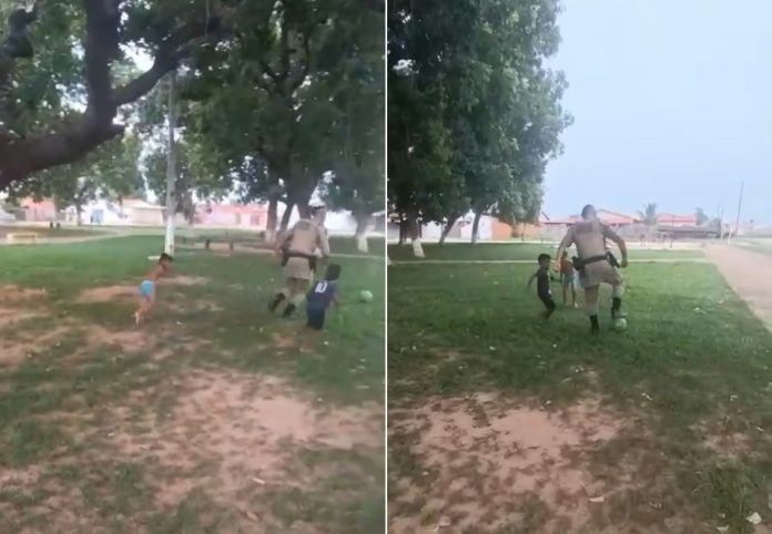 policial-militar-joga-futebol-com-criancas-durante-patrulhamento-no-to;-video policial-militar-joga-futebol-com-criancas-durante-patrulhamento-no-to;-video